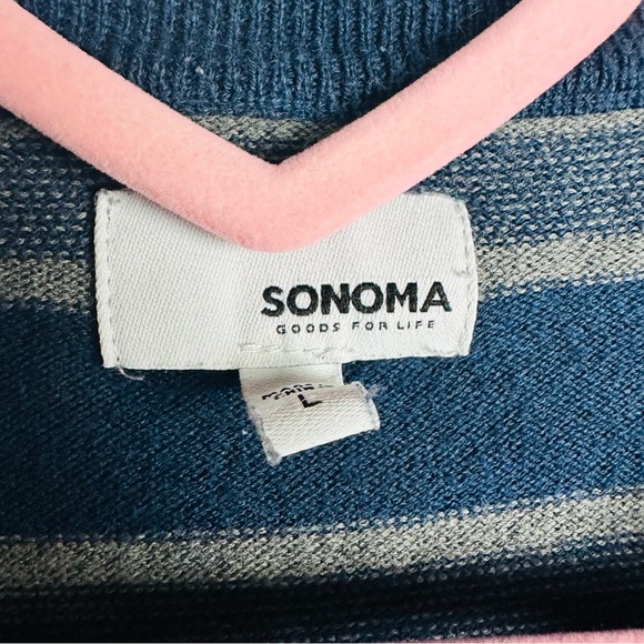 Sonoma Men's Blue and Gray Striped Crewneck Sweater Size Large - Picture 4 of 5